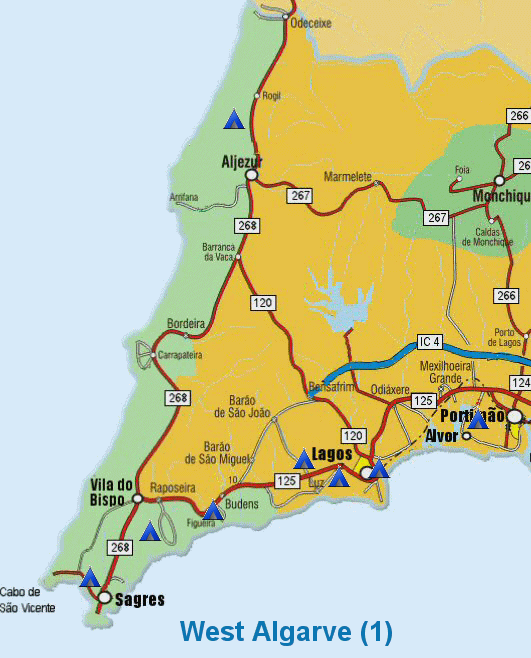 Algarve west 1 Campings map
